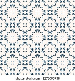 Black and white seamless pattern with floral and geometrical ornament in a retro style. Vector illustration