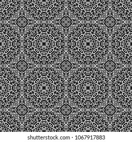 Black and white seamless pattern with flourishes, monochrome intricate background. Tribal ethnic ornament, decorative repeating texture endless tile, eastern exquisite style wallpaper or texture.