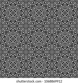 Black and white seamless pattern with flourishes, monochrome intricate background. Tribal ethnic ornament, decorative repeating texture endless tile, eastern exquisite style wallpaper or texture.