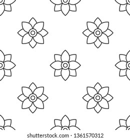 Black and white seamless pattern Flower Icon Vector. Ecology concept
