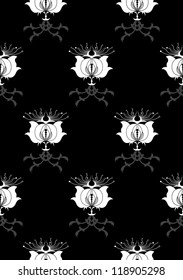 Black and white seamless pattern with flowers