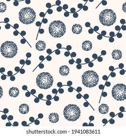 Black and white seamless pattern with flowers.  Vector illustration