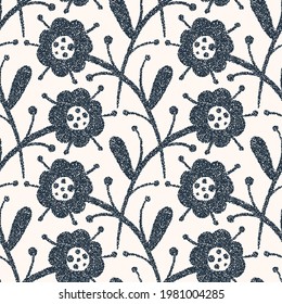 Black and white seamless pattern with flowers.  Vector illustration