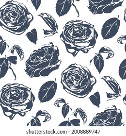 Black and white seamless pattern with flowers. Roses.  Vector illustration