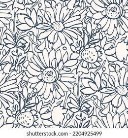 Black and white seamless pattern with flowers.  Vector illustration