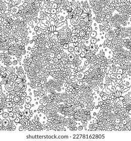 Patrón sin costuras en blanco y negro con flores.  Ilustración del vector