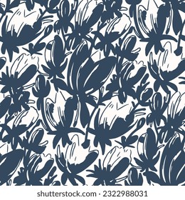 Black and white seamless pattern with flowers.  Vector illustration
