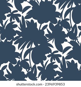 Black and white seamless pattern with flowers.  Vector illustration