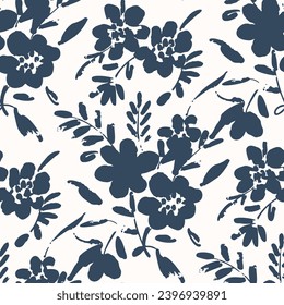 Black and white seamless pattern with flowers.  Vector illustration