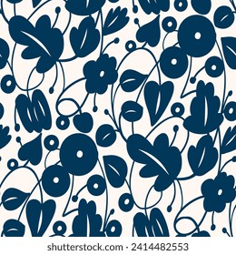 Black and white seamless pattern with flowers.  Vector illustration