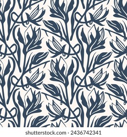 Black and white seamless pattern with flowers.  Vector illustration
