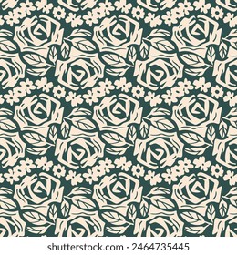 Black and white seamless pattern with flowers.  Vector illustration