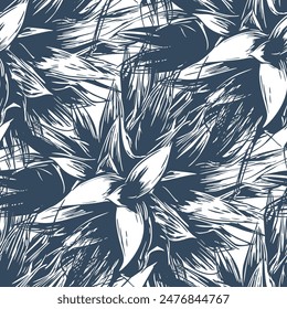 Black and white seamless pattern with flowers.  Ink drawing. Hand-drawn illustration. 