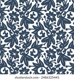 Patrón sin costuras blanco y negro con flores.  Ilustración vectorial