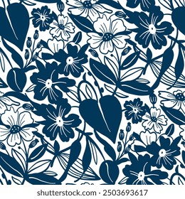 Black and white seamless pattern with flowers.  Vector illustration