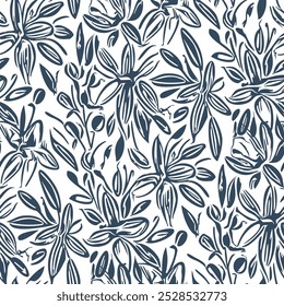 Black and white seamless pattern with flowers.  Vector illustration