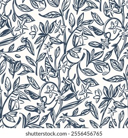 Black and white seamless pattern with flowers.  Vector illustration