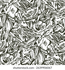 Black and white seamless pattern with flowers.  Vector illustration