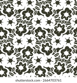 Patrón sin fisuras en blanco y negro con flores.  Ilustración vectorial