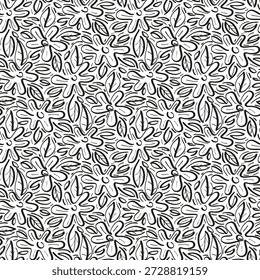 Black and white seamless pattern with flowers.  Vector illustration