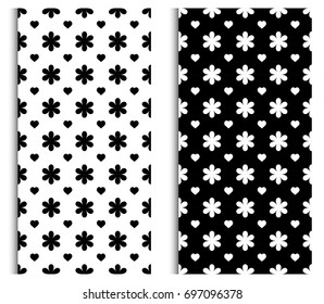 black and white seamless pattern with flowers - set. Texture, background  for textiles, home decor, web design. 
