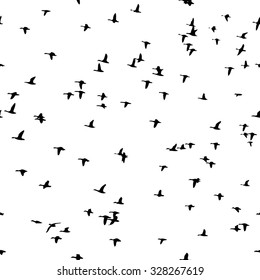 black and white seamless pattern of flying birds