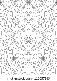 Black and white seamless pattern of french lilies