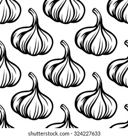 Black and white seamless pattern with fresh garlic vegetable bulbs, for background design