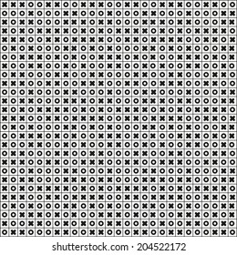 Black and white seamless pattern full od tic tac toe (Noughts and crosses, Xs and Os) - draw, no lose of win for cross or nought