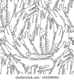 Black and white seamless pattern with funny crocodiles. Coloring page for adults and children. Vector illustration