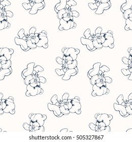 Black and white seamless pattern with funny cartoon bears.  Vector illustration.