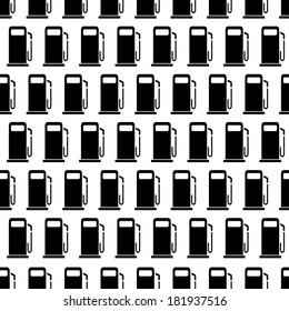 Black and white seamless pattern with gas stations signs. Vector EPS10 