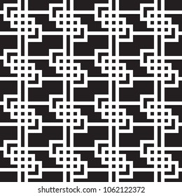 Black and white seamless pattern. Geo vector design. Maze background.