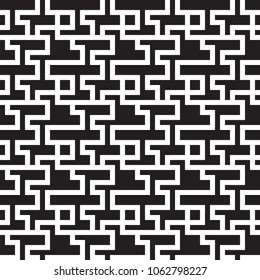 Black and white seamless pattern. Geo vector design. Maze background.