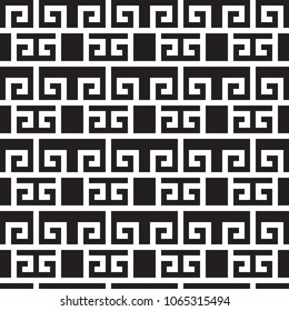 Black and white seamless pattern. Geo vector design. Maze background.