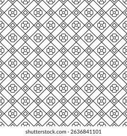 black and white seamless pattern with geometric floral elements abstract background for fabric surface design packaging vector illustration