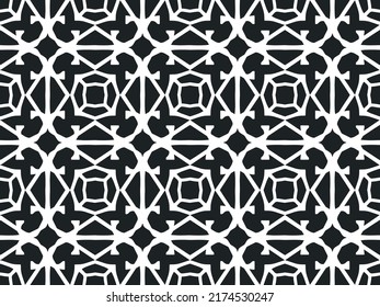 Black and white Seamless pattern. Geometrical Pattern design in Aztec symbols, Ethnic Style, ideal for men shirt, male fashion, kid table cloth, wrapping paper, Wallpaper, backdrop.