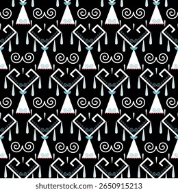 Black White Seamless Pattern of Geometry Native American Indian Style Traditional Navajo Ethnic Aztec Textile Abstract 