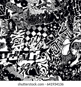 Black and white seamless pattern graffiti, sticker bombing