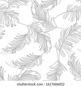 Black and white  seamless pattern with graphic palm leaves. Abstract background texture.