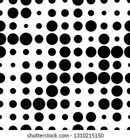 Black And White Seamless Pattern With Grunge Halftone Dots. Dotted Texture. Halftone Dots Background. Polka Dot Infinity. Abstract Geometrical Pattern Of Round Shape.Screen Print. Vector Illustration.