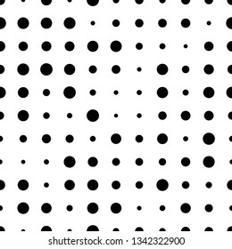 Black and white seamless pattern with grunge halftone dots. Dotted texture. Halftone dots background. Polka dot infinity. Abstract geometrical pattern of round shape.Screen print. Vector illustration