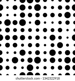 Black and white seamless pattern with grunge halftone dots. Dotted texture. Halftone dots background. Polka dot infinity. Abstract geometrical pattern of round shape.Screen print. Vector illustration