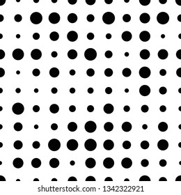 Black and white seamless pattern with grunge halftone dots. Dotted texture. Halftone dots background. Polka dot infinity. Abstract geometrical pattern of round shape.Screen print. Vector illustration