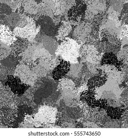 Black and white seamless pattern with grunge spotted wavy chaotic elements