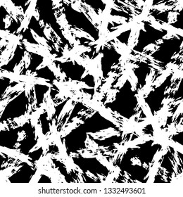 Black and white seamless pattern  with grungy lines. Monochrome abstract background with destroyed texture. Modern hipster design. Vector illustration.