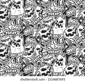 Black and white seamless pattern with halloween pumpkins
