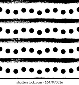 Black and white seamless pattern with hand drawn lines and circles. Vector illustration. Monochrome abstract background. For web, scrapbooking, wrapping paper, printing on textile, package, notepads.