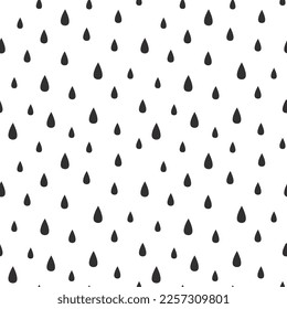 Black and white seamless pattern with hand drawn rain drops. Design for scrapbooking, decoration, cards, paper goods, background, wallpaper, wrapping, fabric and more. Vector Illustration