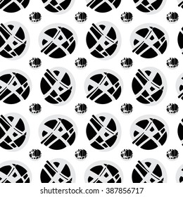 Black And White Seamless Pattern With Hand Drawn Grunge Dots